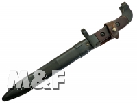 Bulgarisches Bajonett für AK 47 mit brauner Leder-Koppelschlaufe & -Sicherungsriemen (beides OVP), nicht passend für AKM, AK 74 und alle AK-Modelle mit Bajonetthaft