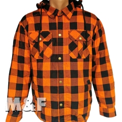 Lumberjack Shirt im Holzfäller-Stil mit herausnehmbarem Innenfutter Protektoren und Aramidfaserverstärkung Orange-Schwarz